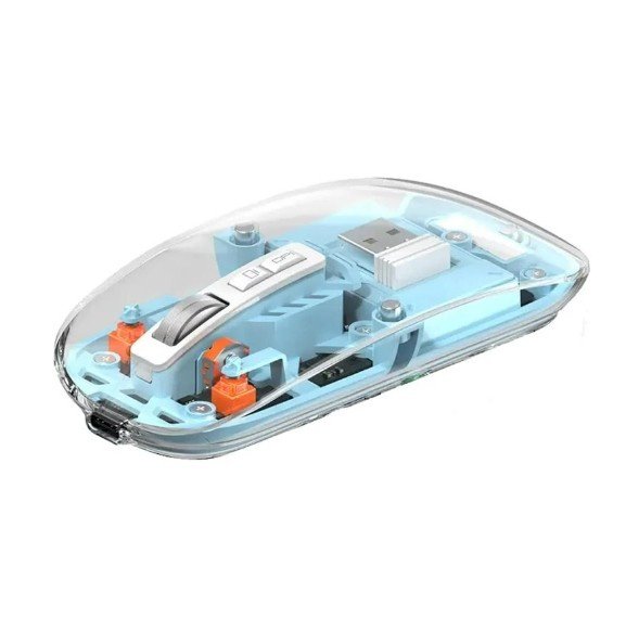Wiwu WM105 Transparent Wireless Mouse | Silent Click | Dual Mode Bluetooth & USB | Rechargeable | For Windows/Mac | Orbido Mart BD