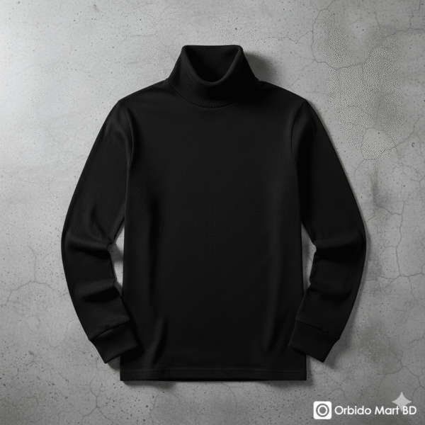Premium Black High-Neck Turtleneck Full Sleeve Cotton T-Shirt for Men | Soft, Stylish & Comfortable | 100% Cotton | Classic Full Sleeve Turtleneck | Orbido Mart BD