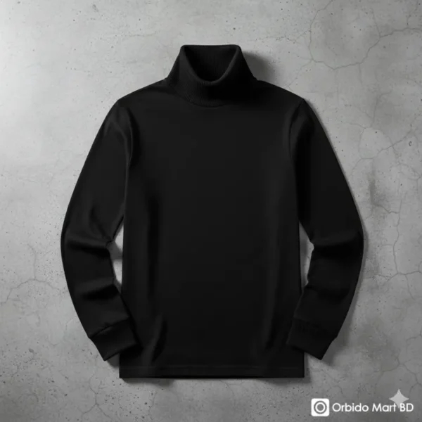 Premium Black High-Neck Turtleneck Full Sleeve Cotton T-Shirt for Men | Soft, Stylish & Comfortable | 100% Cotton | Classic Full Sleeve Turtleneck | Orbido Mart BD